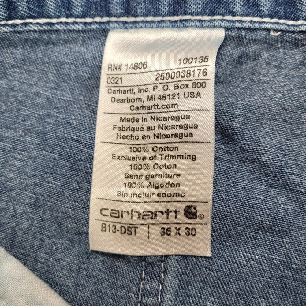 Carhartt B13-DST Loose Fit Carpenter Jeans Mens Actual Sz‎ 35x30 Blue Denim Work
